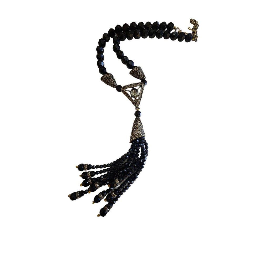 Vintage LA Vintage Signed Crystal Tassel Necklace (A1409)